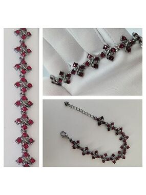 Bracelet Gunmetal Tone Red Crystal Bracelet #515